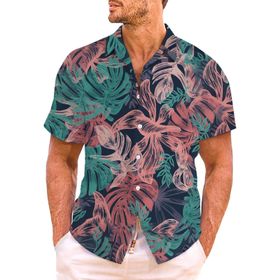 YWBleked Hawaii Çiçek Desenli Trend Rahat Yeşil Erkek Gömlek