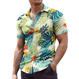 YWBleked Hawaii Çiçek Desenli Tropikal Beyaz Erkek Gömlek