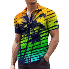 YWBleked Hawaii Çiçek Desenli Tropikal Gök Mavisi Erkek Gömlek