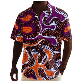 YWBleked Hawaii Geleneksel Casual Çiçek Desenli Afrika Dashiki Tarzında Mor Erkek Gömlek