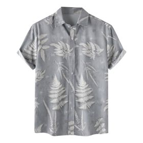 YWBleked Hawaii Rahat 3D Baskılı Gri Erkek Gömlek
