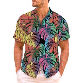 YWBleked Hawaii Rahat Baskılı Tropik Tarz Sıcak Gül Erkek Gömlek
