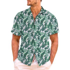 YWBleked Hawaii Rahat Baskılı Tropik Tarz Yeşil Erkek Gömlek