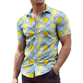 YWBleked Hawaii Rahat Küçük Baskılı Açık Mavi Erkek Gömlek