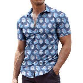 YWBleked Hawaii Rahat Küçük Baskılı Mavi Erkek Gömlek