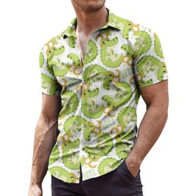 YWBleked Hawaii Rahat Küçük Baskılı Nane Yeşili Erkek Gömlek