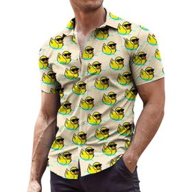 YWBleked Hawaii Rahat Küçük Baskılı Sarı Erkek Gömlek