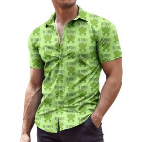 YWBleked Hawaii Rahat Küçük Baskılı Yeşil Erkek Gömlek