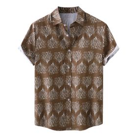 YWBleked Hawaii Rahat Tarz Kareli Kahverengi Erkek Gömlek