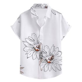 YWBleked Hawaii Retro Çiçek Desenli Beyaz Erkek Gömlek
