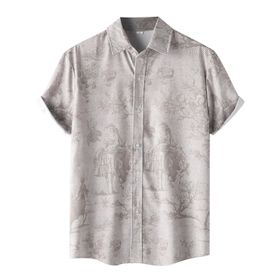 YWBleked Hawaii Retro Tarz Baskılı Haki Erkek Gömlek
