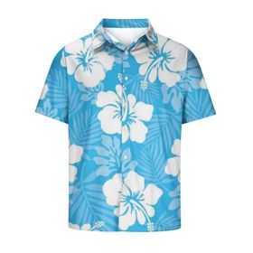 YWBleked Hawaii Stil Rahat Gök Mavisi Erkek Gömlek