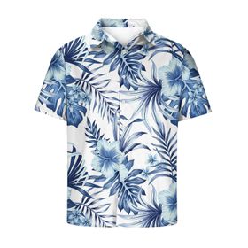 YWBleked Hawaii Stil Rahat Mavi Erkek Gömlek