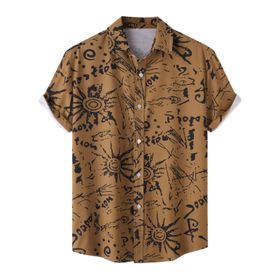 YWBleked Hawaii Tasarım Güneş Sanat Baskısı Haki Erkek Gömlek