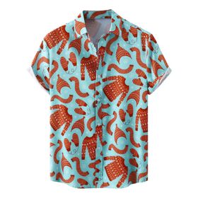 YWBleked Hawaii Tasarım Şapka Eldiven Baskılı Rahat Nane Yeşili Erkek Gömlek