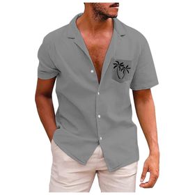 YWBleked Hawaii Vintage Baskılı 3D Baskı Gri Erkek Gömlek