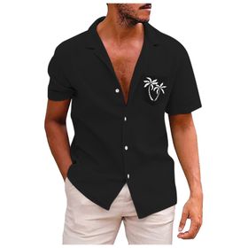 YWBleked Hawaii Vintage Baskılı 3D Baskı Siyah Erkek Gömlek