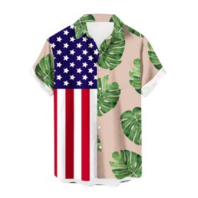 YWBleked Hawaii Vintage Baskılı Bağımsızlık Günü Haki Erkek Gömlek
