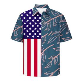 YWBleked Hawaii Vintage Baskılı Bağımsızlık Günü Koyu Mavi Erkek Gömlek