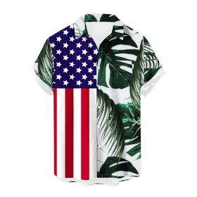 YWBleked Hawaii Vintage Baskılı Bağımsızlık Günü Yeşil Erkek Gömlek