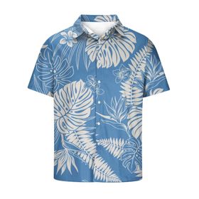 YWBleked Hawaii Vintage Baskılı Rahat Açık Mavi Erkek Gömlek