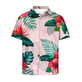 YWBleked Hawaii Vintage Baskılı Rahat Flanel Pembe Erkek Gömlek