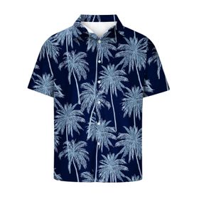 YWBleked Hawaii Vintage Baskılı Rahat Lacivert Erkek Gömlek