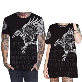 Yxyeceipeno A Norse Mythology Viking Çift Günlük Kısa Kollu Unisex T-shirt