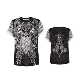 Yxyeceipeno B Viking Mitoloji Dijital Baskı Desenli Polyester Kumaş Rahat ve Nefes Alabilir Yumuşak 3 Stil Erkek T-shirt