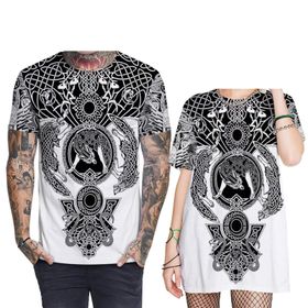 Yxyeceipeno C Norse Mythology Viking Çift Günlük Kısa Kollu Unisex T-shirt