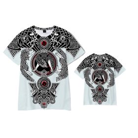 Yxyeceipeno C Yakasız Kısa Kollu Viking Myth 3D Baskı Desen Norse Mitoloji Unisex T-shirt