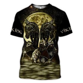Yxyeceipeno D Viking Dövme Kısa Kollu Polyester Lehimleme Kumaşı Rahat ve Nefes Alabilir Solmaz Unisex T-shirt