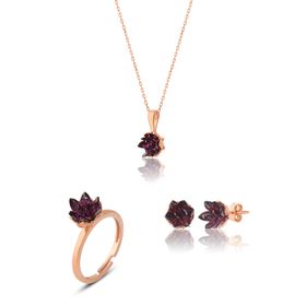 Zanaatsilver 925 Ayar Ametist Taşlı Lotus Çiçeği Gümüş Kolye