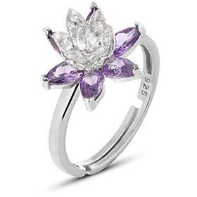 Zanaatsilver 925 Ayar Ametist Taşlı Lotus Çiçeği Gümüş Kolye