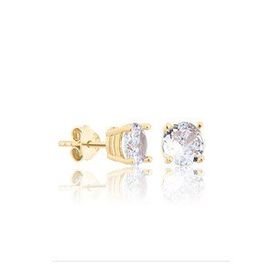 Zanaatsilver 925 Ayar Gümüş 14k Altın Kaplama 7 mm Tektaş Küpe
