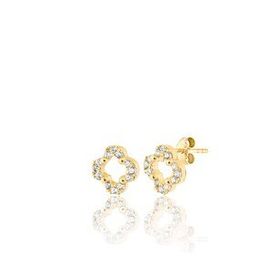 Zanaatsilver 925 Ayar Gümüş 14k Altın Kaplama Zirkon Taşı Yonca Modeli Minimal Küpe