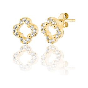 Zanaatsilver 925 Ayar Gümüş 14k Altın Kaplama Zirkon Taşı Yonca Modeli Minimal Küpe