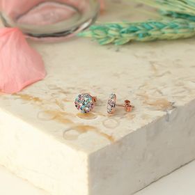 Zanaatsilver 925 Ayar Gümüş Mix Taşlı Rose Kaplama Yuvarlak Büyük Model Küpe