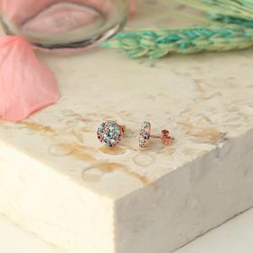 Zanaatsilver 925 Ayar Gümüş Mix Taşlı Rose Kaplama Yuvarlak Büyük Model Küpe