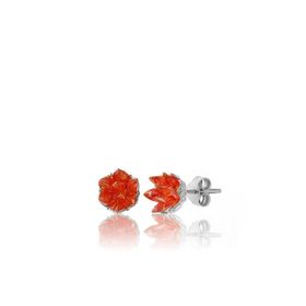 Zanaatsilver 925 Ayar Gümüş Orange Taşlı Rodyum Kaplama Lotus Çiçeği Küpe