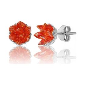 Zanaatsilver 925 Ayar Gümüş Orange Taşlı Rodyum Kaplama Lotus Çiçeği Küpe