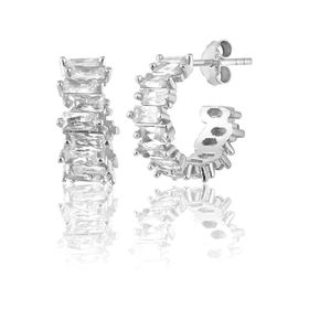 Zanaatsilver 925 Ayar Gümüş Rodyum Kaplama Baget Taşlı Tamtur Halka Küpe