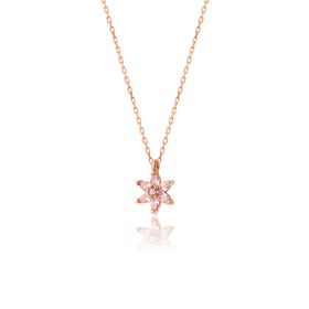Zanaatsilver 925 Ayar Gümüş Rose Kaplama Pembe Taşlı Nilüfer Çiçeği Kolye