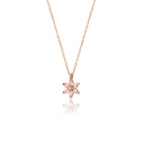 Zanaatsilver 925 Ayar Gümüş Rose Kaplama Pembe Taşlı Nilüfer Çiçeği Kolye