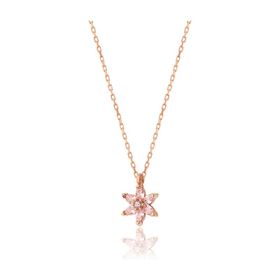 Zanaatsilver 925 Ayar Gümüş Rose Kaplama Pembe Taşlı Nilüfer Çiçeği Kolye