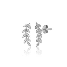 Zanaatsilver 925 Ayar Gümüş Zirkon Taşlı Rodyum Kaplama Yaprak Modeli Küpe