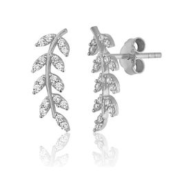 Zanaatsilver 925 Ayar Gümüş Zirkon Taşlı Rodyum Kaplama Yaprak Modeli Küpe