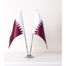 ZC Bayrak 15x22,5 cm Katar 2'li Saten Kumaş Dijital Baskı Masa Bayrağı