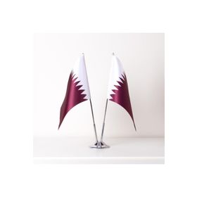 ZC Bayrak 15x22,5 cm Katar 2'li Saten Kumaş Dijital Baskı Masa Bayrağı