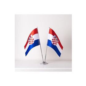 ZC Bayrak 15x22,5 cm Saten Kumaş Dijital Baskı Hırvatistan 2'li Masa Bayrağı